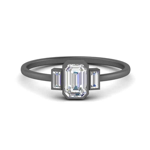Bezel 3 Stone Emerald Cut Ring