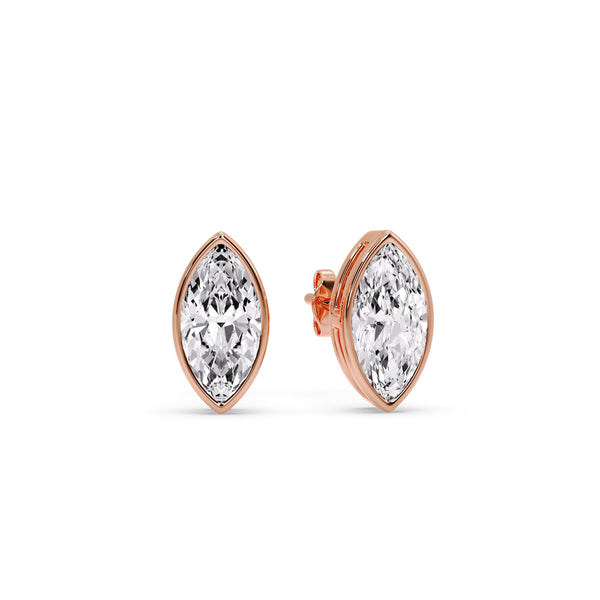 Bezel Stud Earring One Carat Marquise Diamond