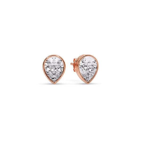 Half Carat Diamond Pear Drop Stud Bezel Earring