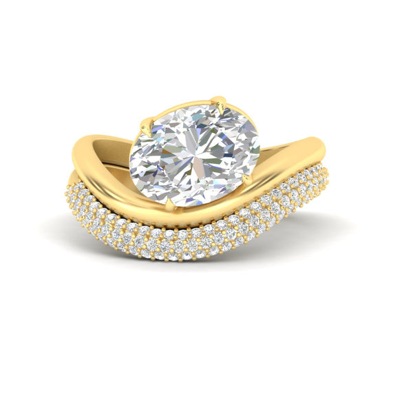 Pave Band with Wave Solitaire Ring